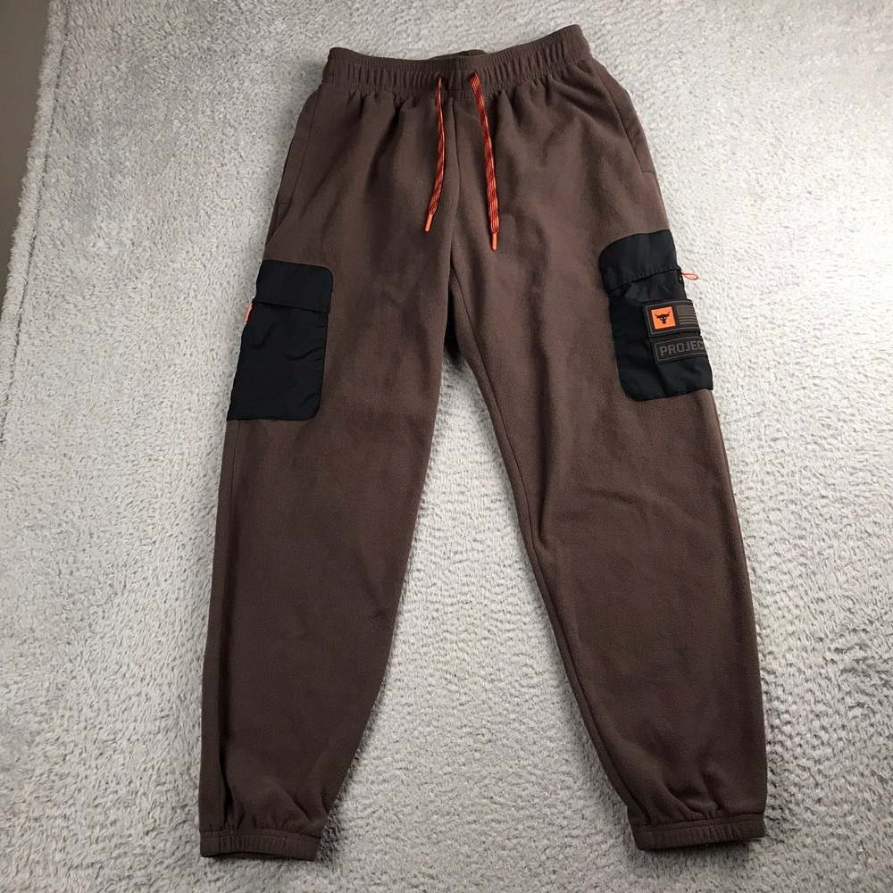 Under Armour Project Rock Joggers Mens M (28x29) Brown Fleece Cargo Sweatpants